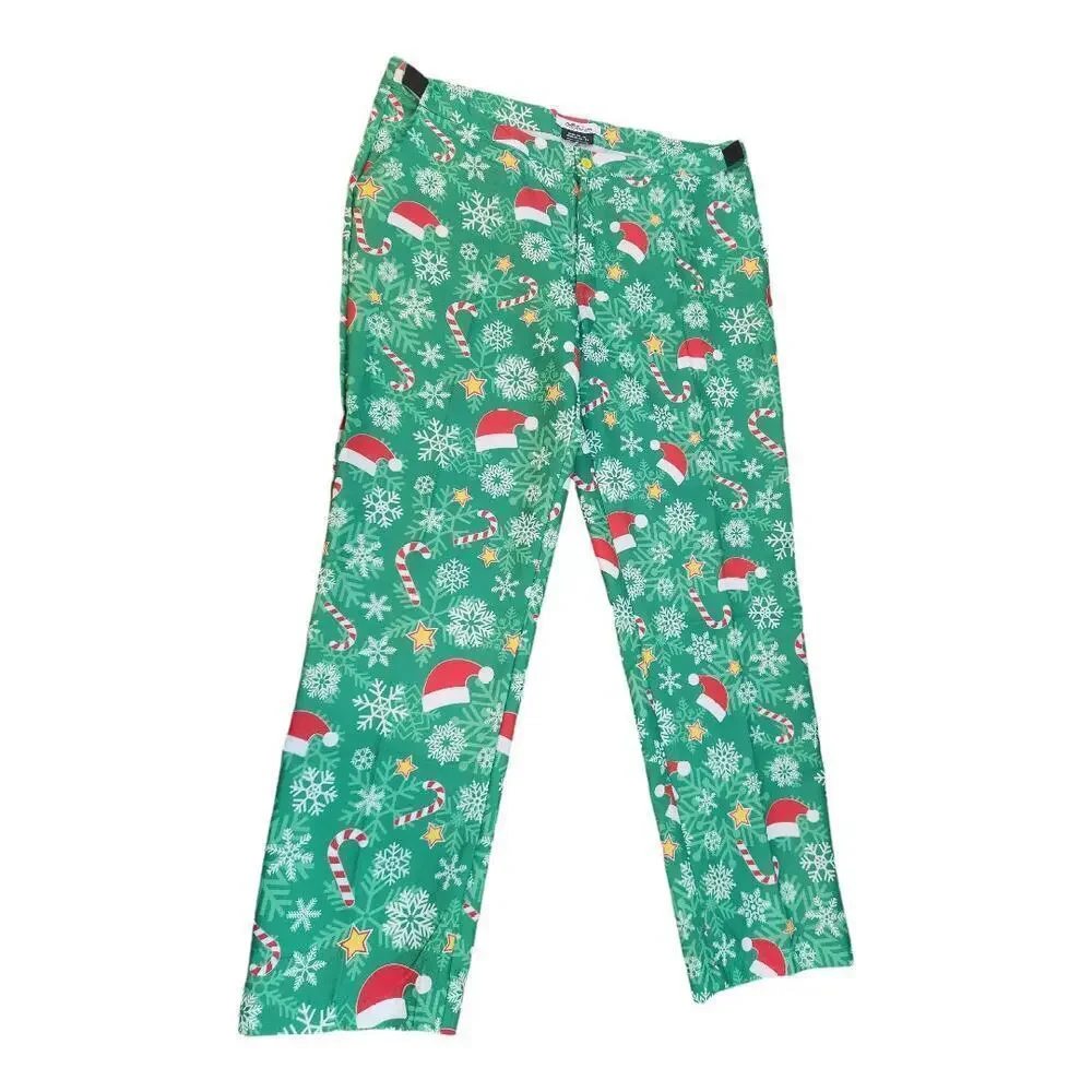 Offstream mens Christmas printed pants sz. 2XL 50-52 button and zip with elastic